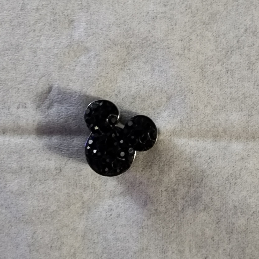 Mickey Mouse Head Charm Stainless Steel With Black Gems